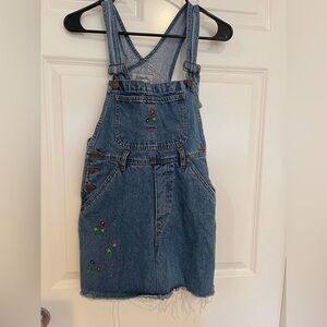 Vintage Jordache Light Blue Stonewash Denim Overalls Dress with Brass Hardware